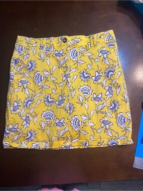 Charter Club Yellow Floral Mini Skirt with Blue and White Print